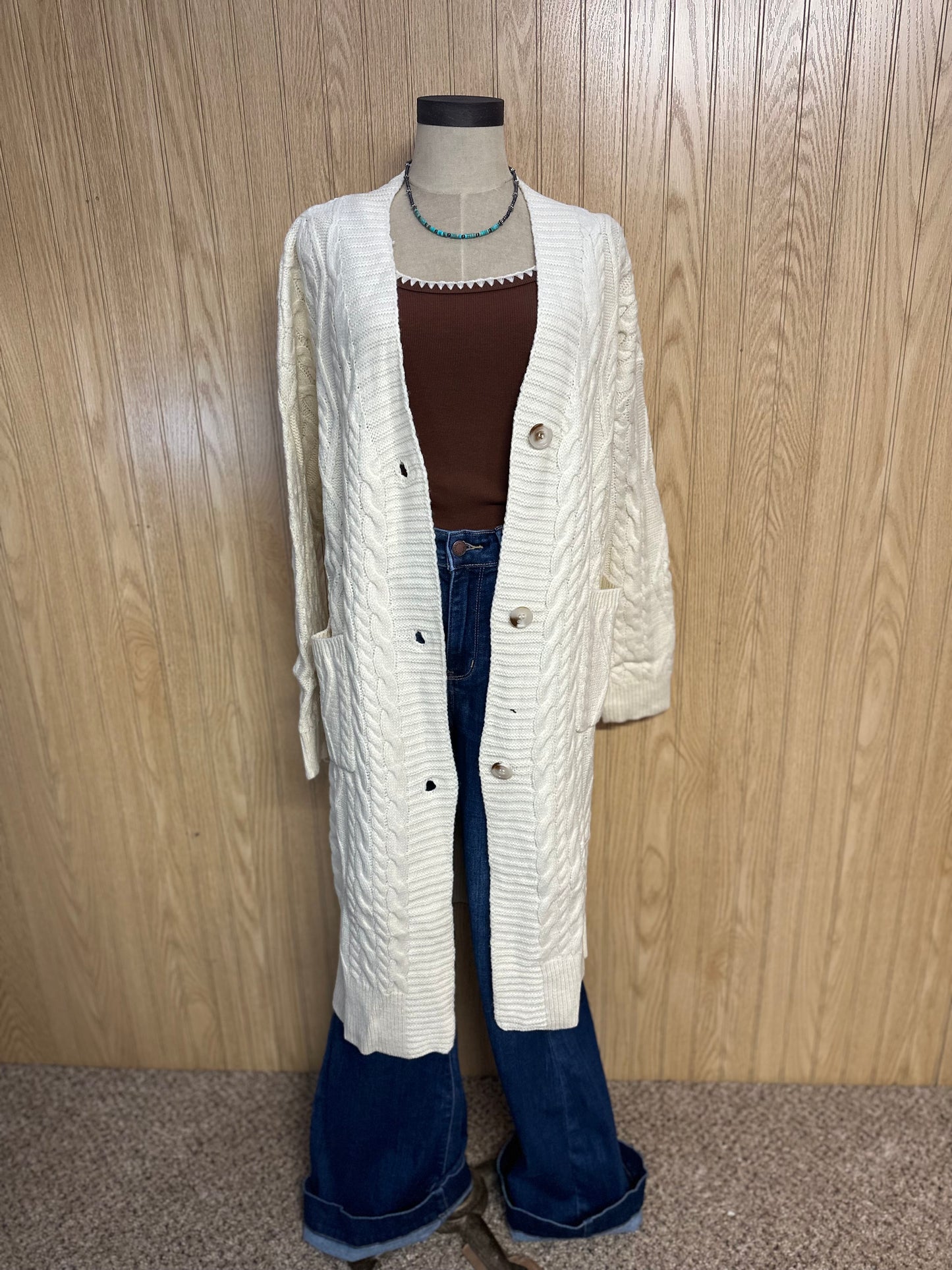 CABLE KNIT LONG SWEATER CARDIGAN