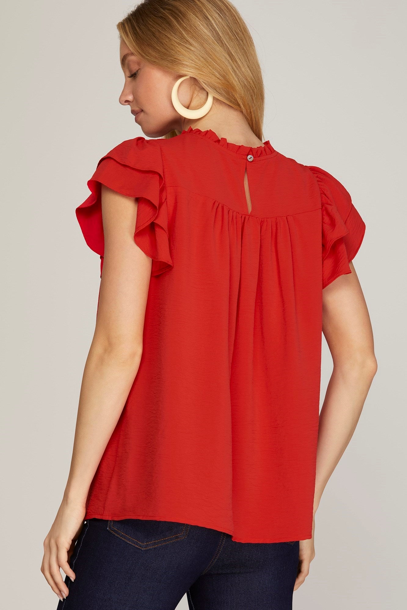 Ruffle Sleeve Pleated Blouse