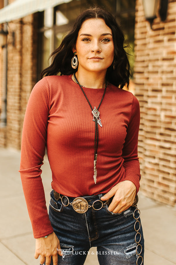 Ribbed Long Sleeve Round Hem Top (Two Colors)