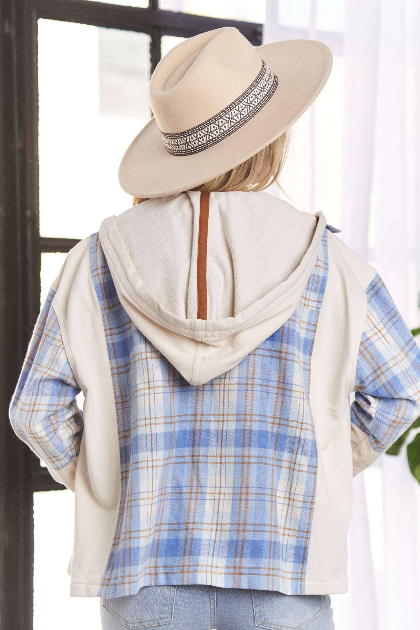 BUTTON DOWN PLAID HOODIE SHACKET (Two Colors)