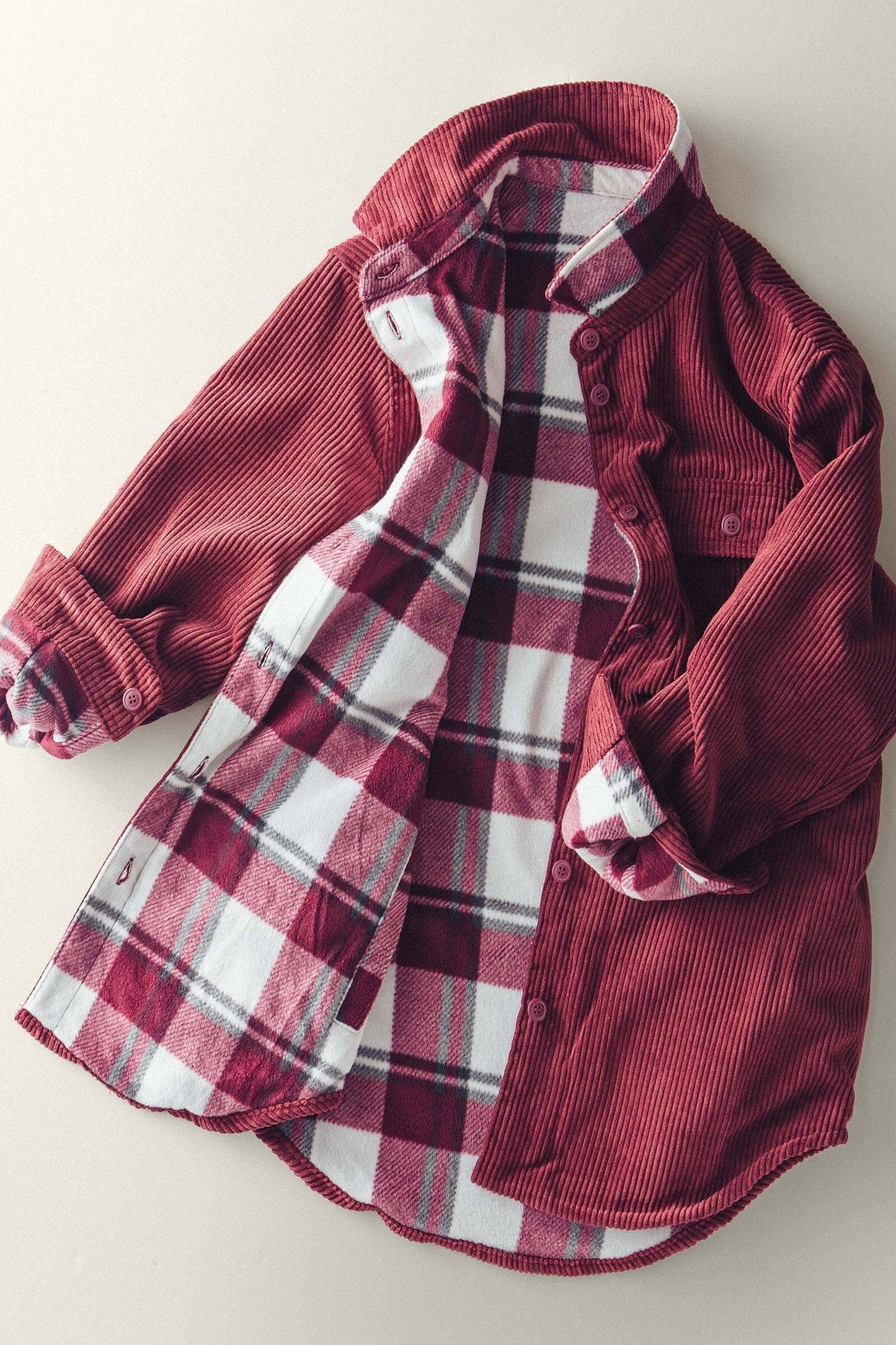 Plaid Lined Corduroy Flannel Shacket (2 Colors)