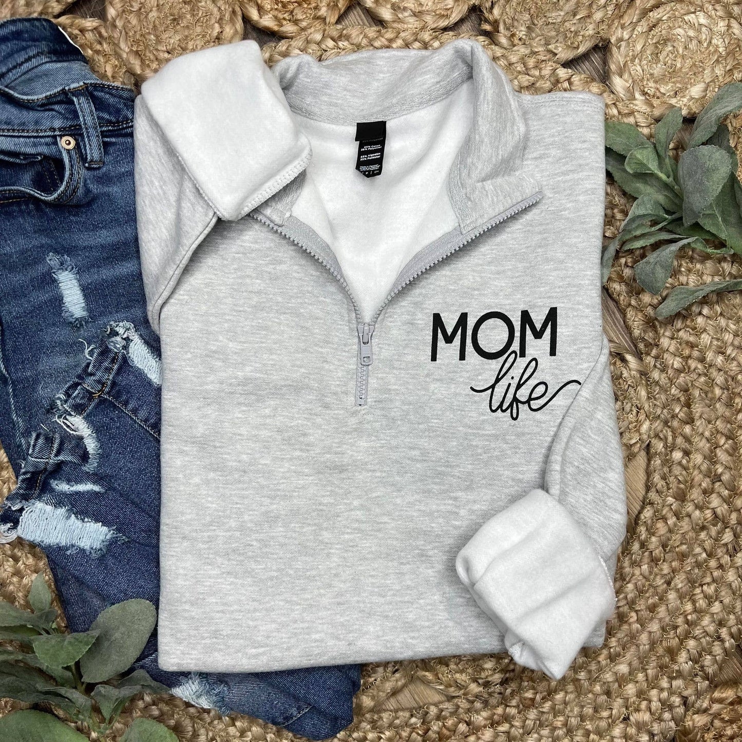 MOM LIFE - 1/4 Zip Sweatshirt w/front pouch pocket