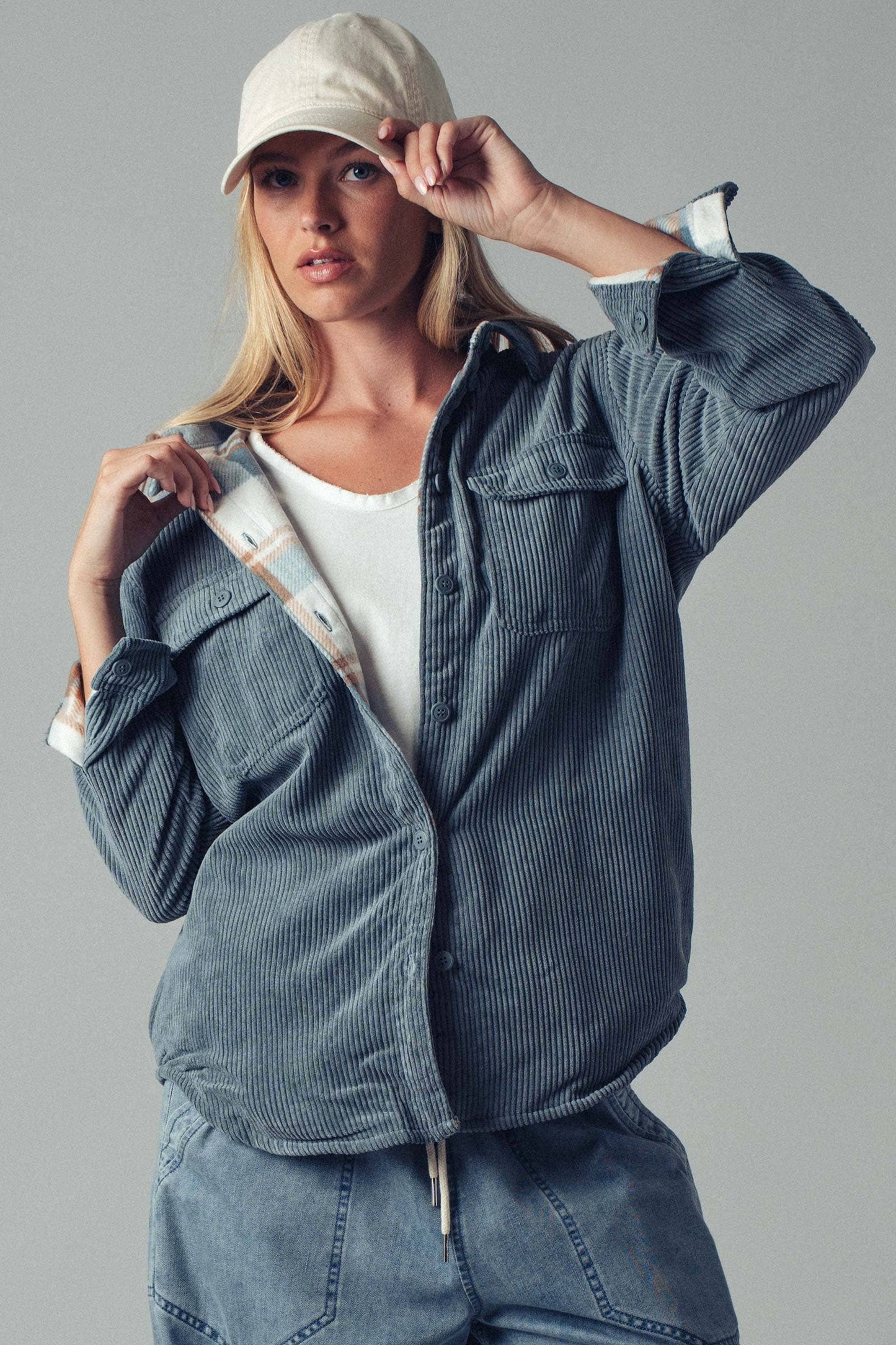 Plaid Lined Corduroy Flannel Shacket (2 Colors)
