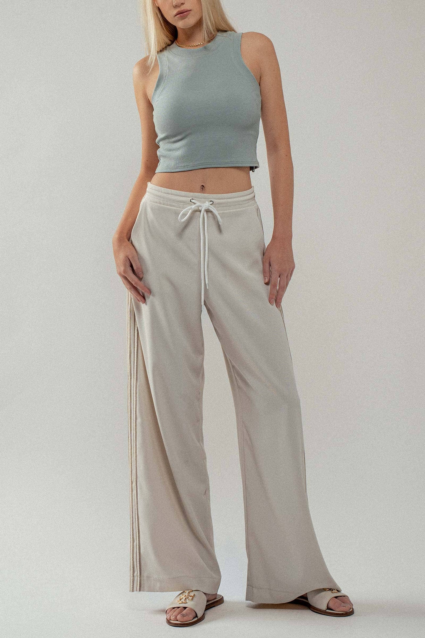 Wide Leg Drawstring Stripe Lounge Pants