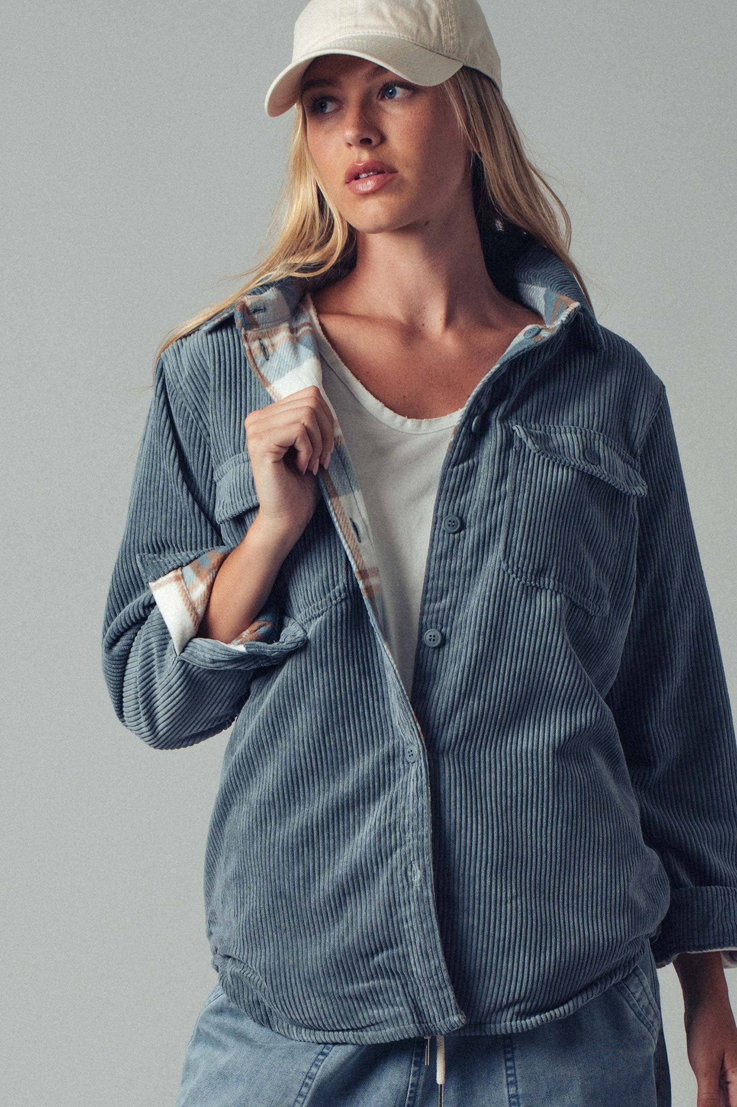Plaid Lined Corduroy Flannel Shacket (2 Colors)