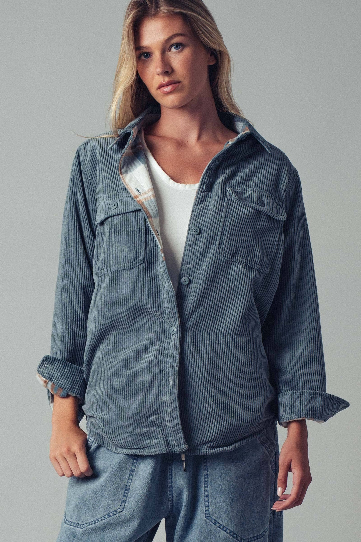 Plaid Lined Corduroy Flannel Shacket (2 Colors)