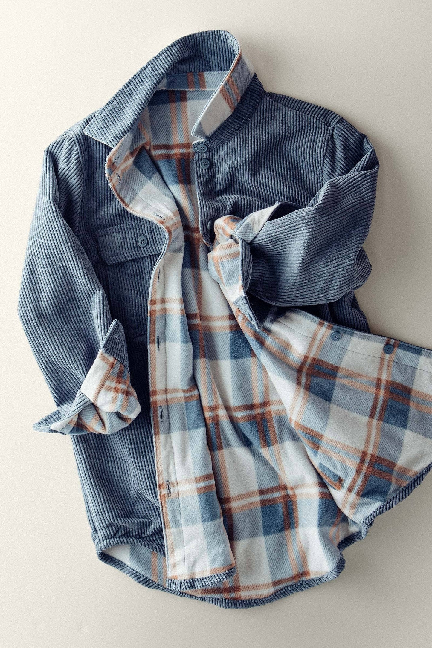 Plaid Lined Corduroy Flannel Shacket (2 Colors)