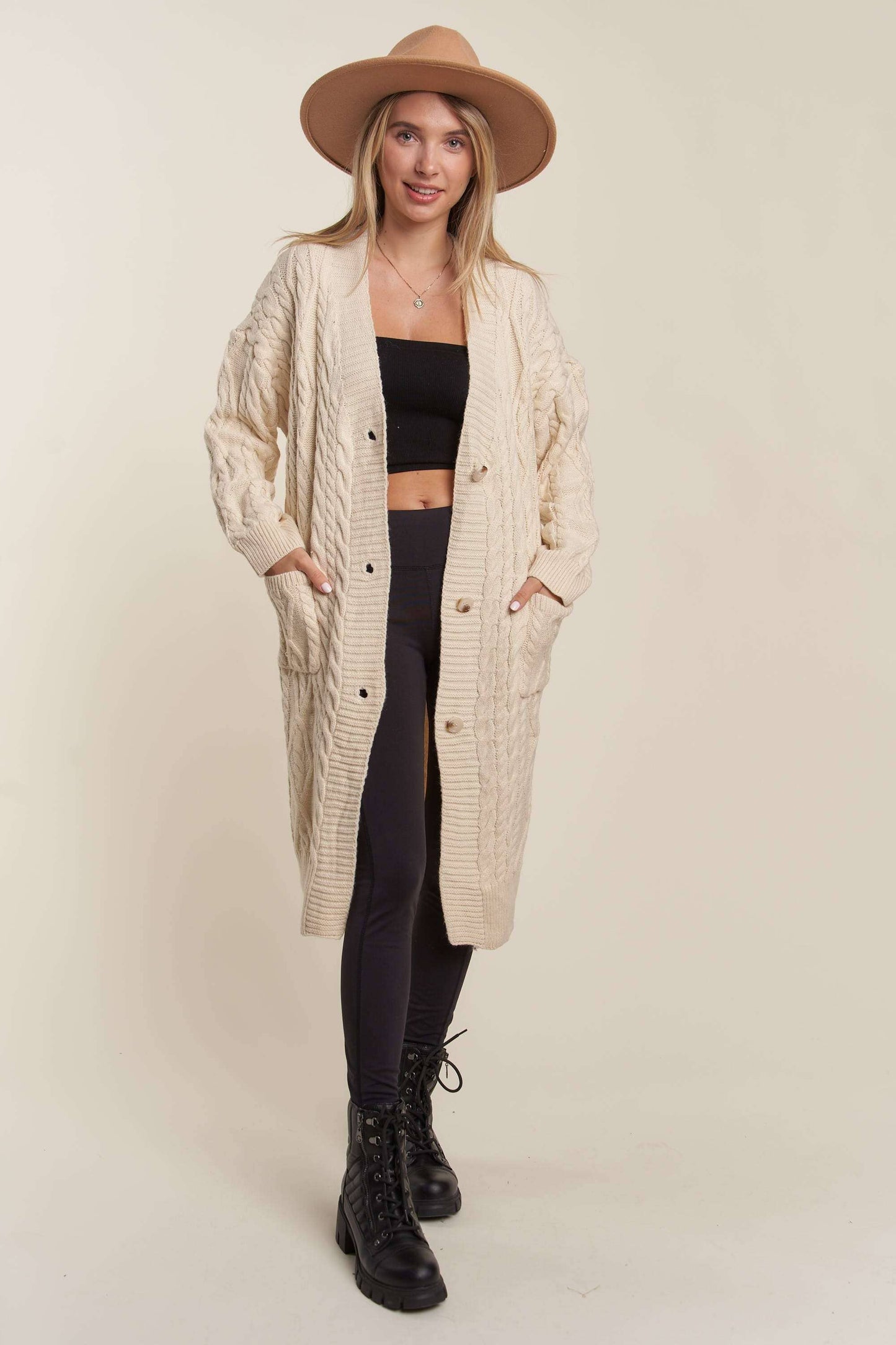 CABLE KNIT LONG SWEATER CARDIGAN