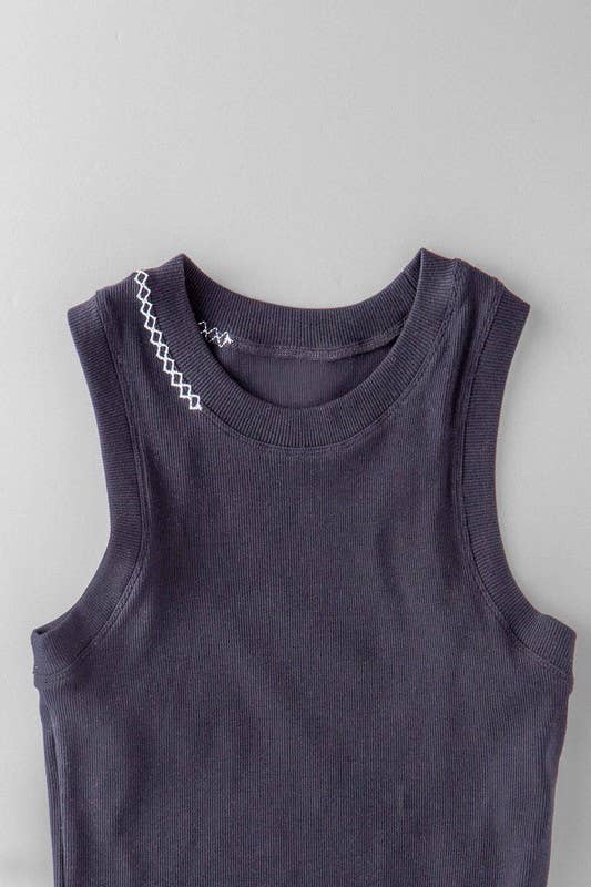Zigzag Stitch Detail Ribbed Layering Tank Top