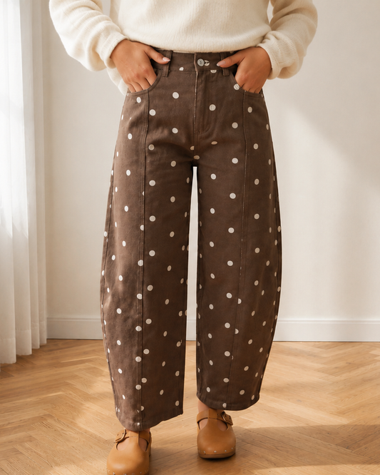 Polka Dot Barrel Jeans | High Rise Denim