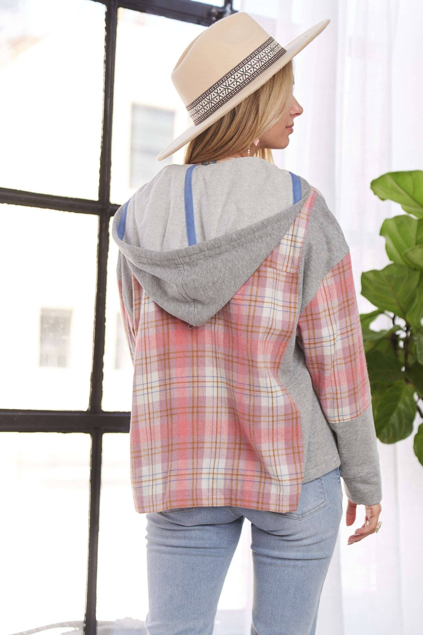 BUTTON DOWN PLAID HOODIE SHACKET (Two Colors)