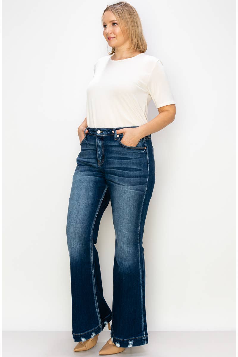 Artemis Vintage PLUS SIZE MID RISE SUPER FLARE W/ DISTRESSED WIDE HEM JEANS