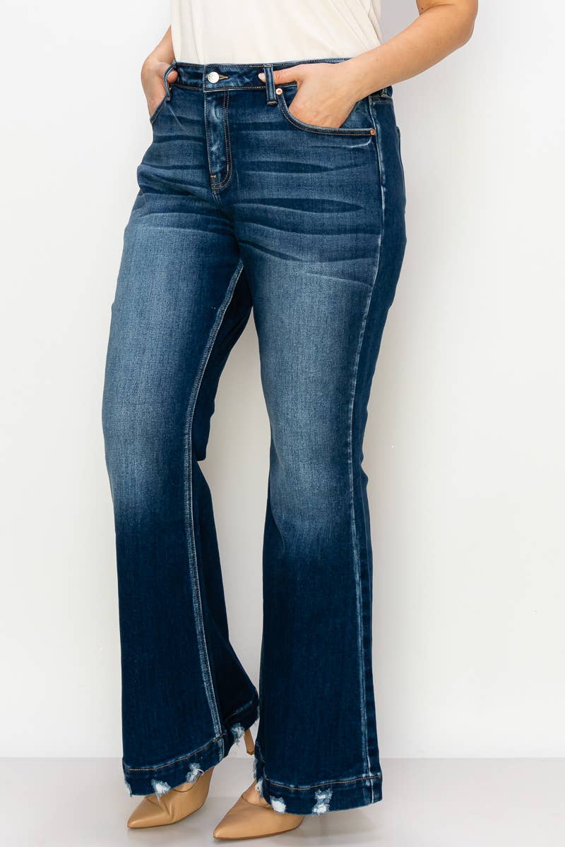 Artemis Vintage PLUS SIZE MID RISE SUPER FLARE W/ DISTRESSED WIDE HEM JEANS