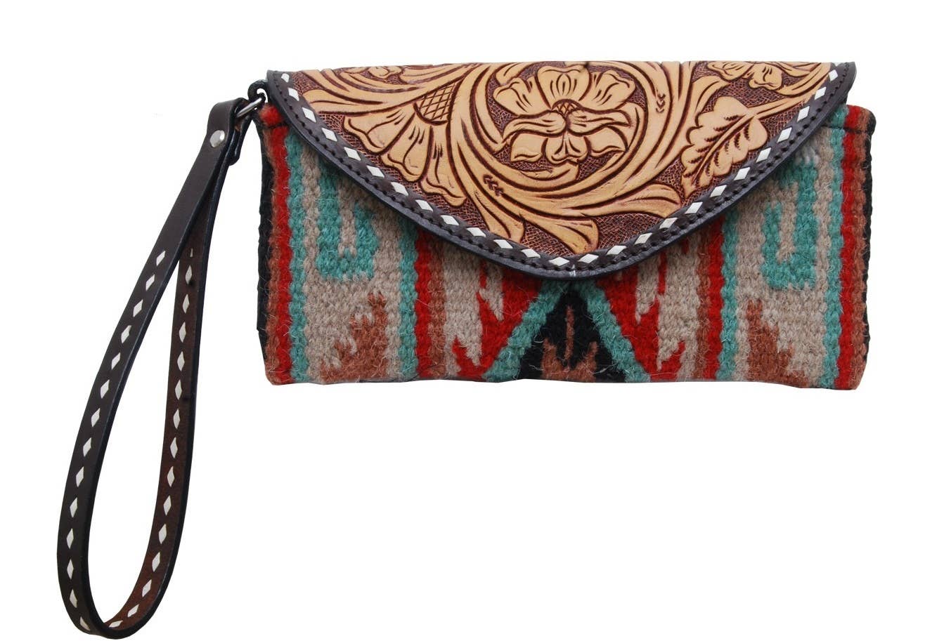 Wristlet with Tooled Flap