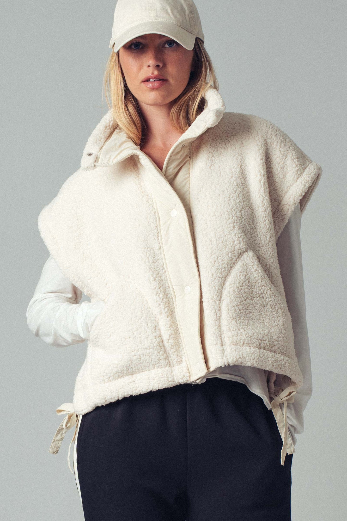 Cozy Sherpa Vest With Quilted Collar Detail