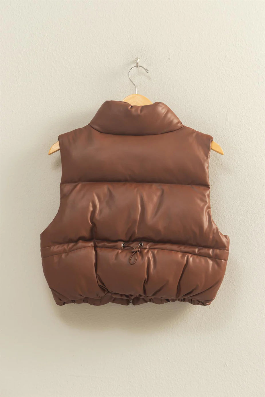 Faux Leather Cropped Puffer Vest