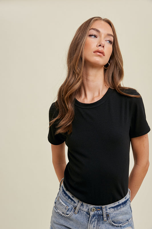 RIBBED KNIT BASIC T-SHIRT (4 Colors)