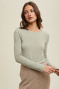 ROUND NECK FITTED RIBBED KNIT TOP (6 Colors)
