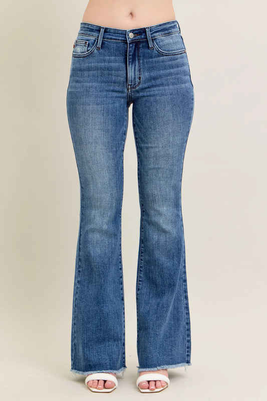 Judy Blue Mid-Rise Vintage Wash Flare W/ Fray Hem