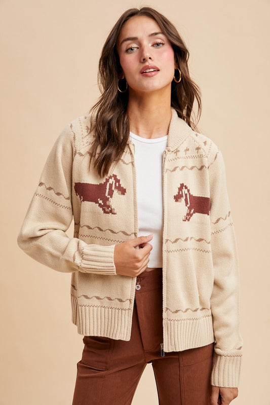 Dachshund Zip Up Cardigan