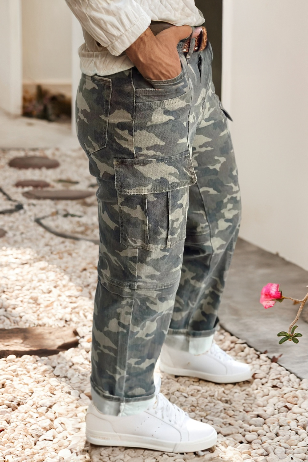 Camouflage Print Multi Pocketed Denim Pants