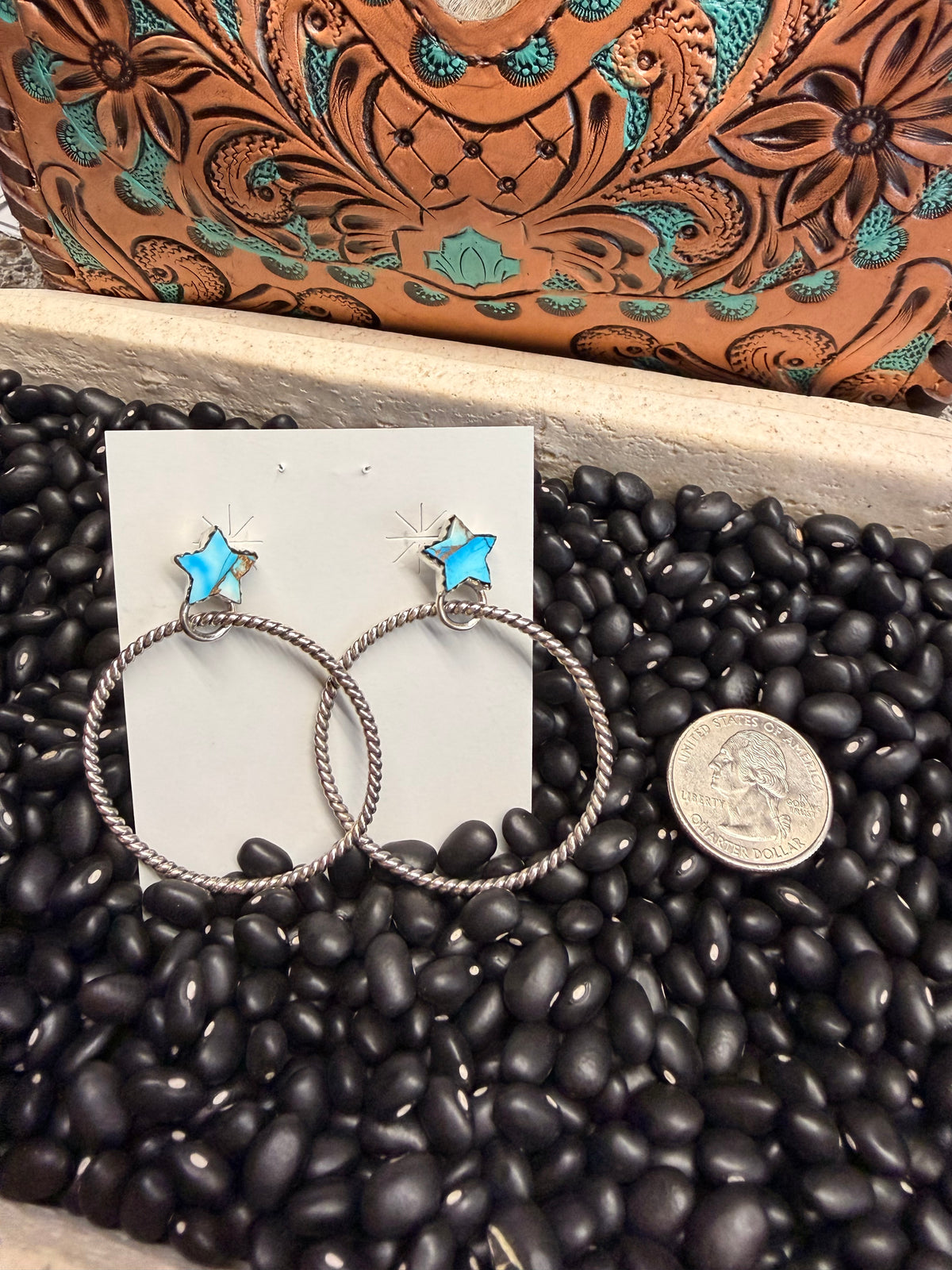 Ice Blue Dhalia Star Stud Hoop Earring