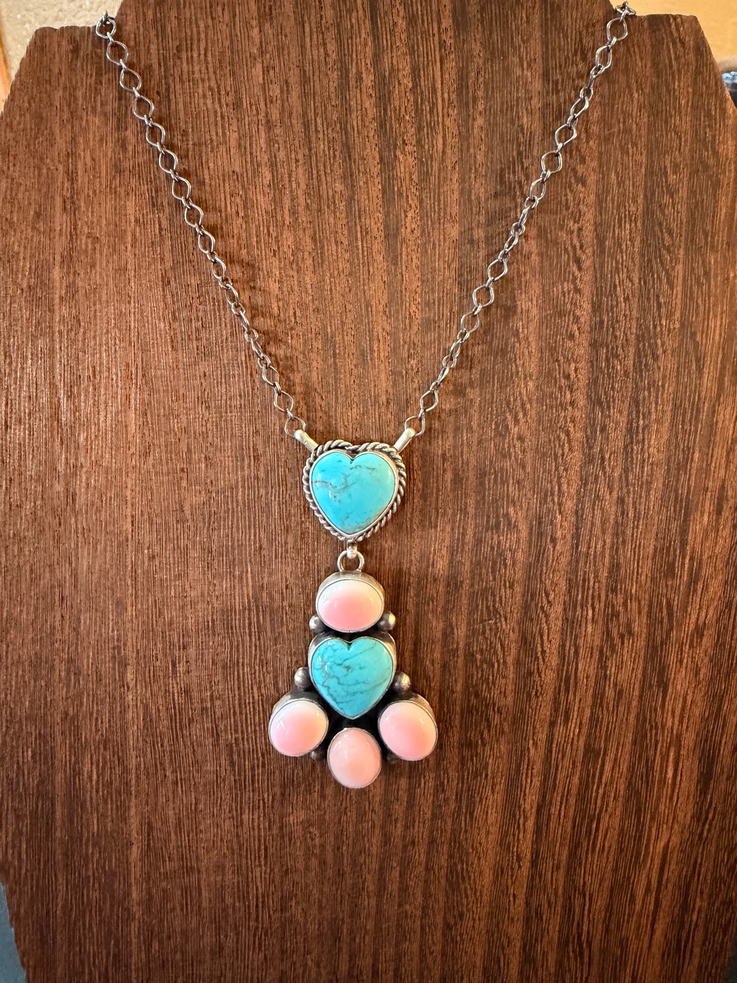 TS Pink Conch/Turq. Heart Dangle Necklace