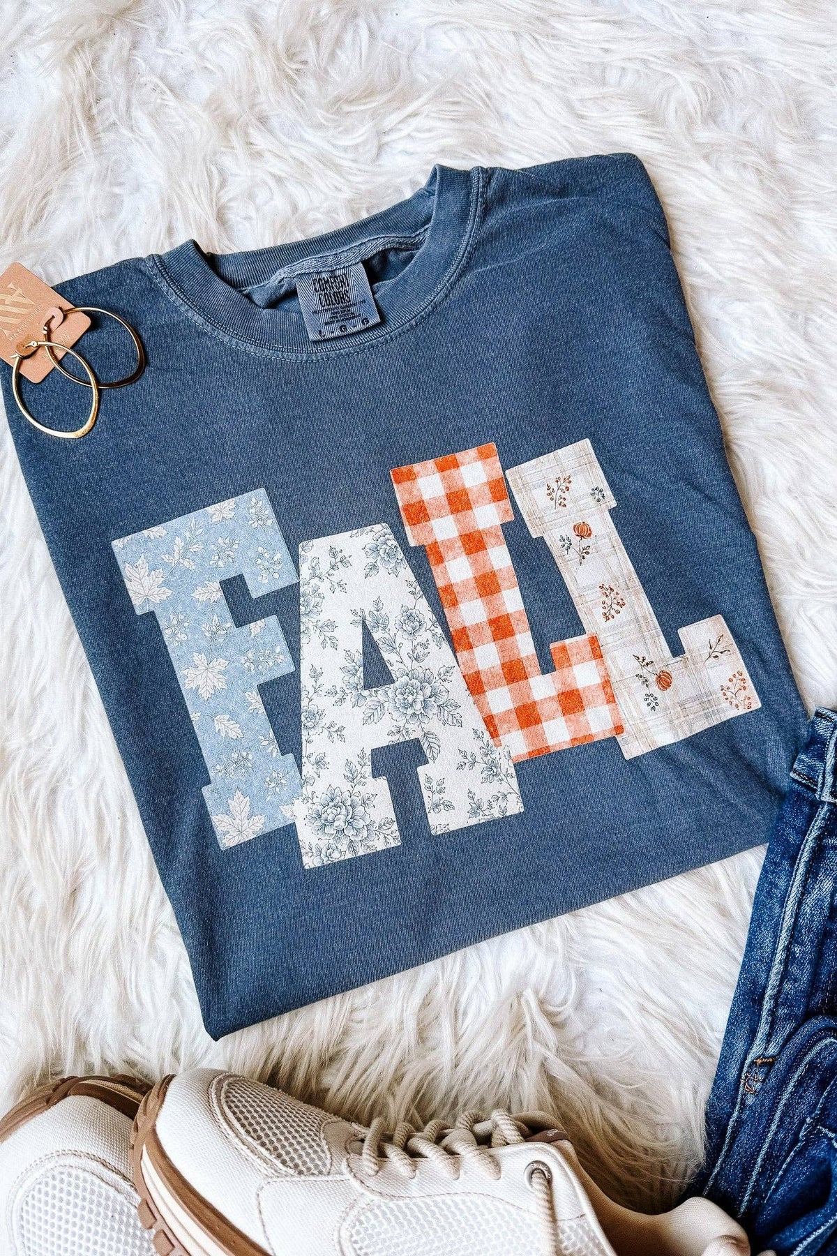 FALL Floral Patterns Graphic Tee - Denim