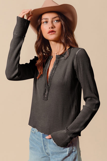 Waffle Knit Henley Top (2 Colors)