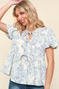 Floral Blouse with Front Ribbon