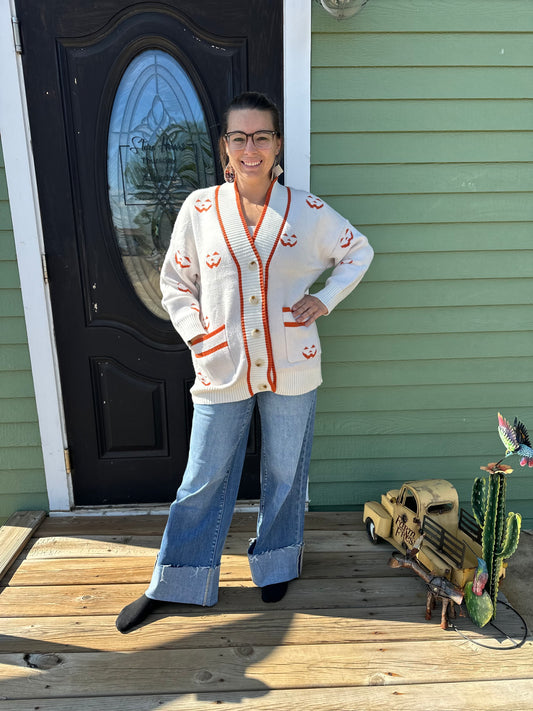 LONG SLEEVE HALLOWEEN PATTERN SWEATER CARDIGAN