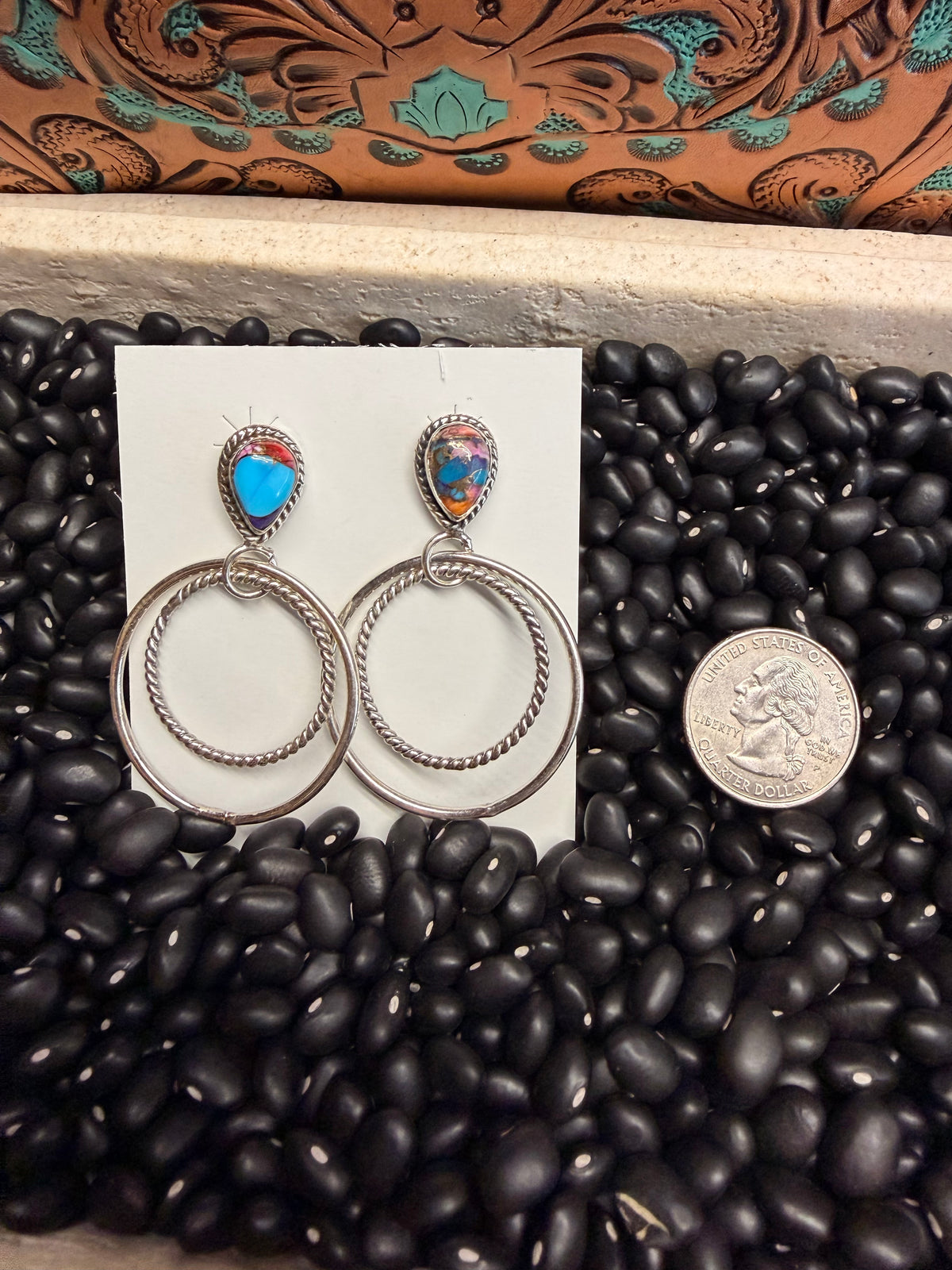Pink Dhalia Stud with Double Hoop Earrings