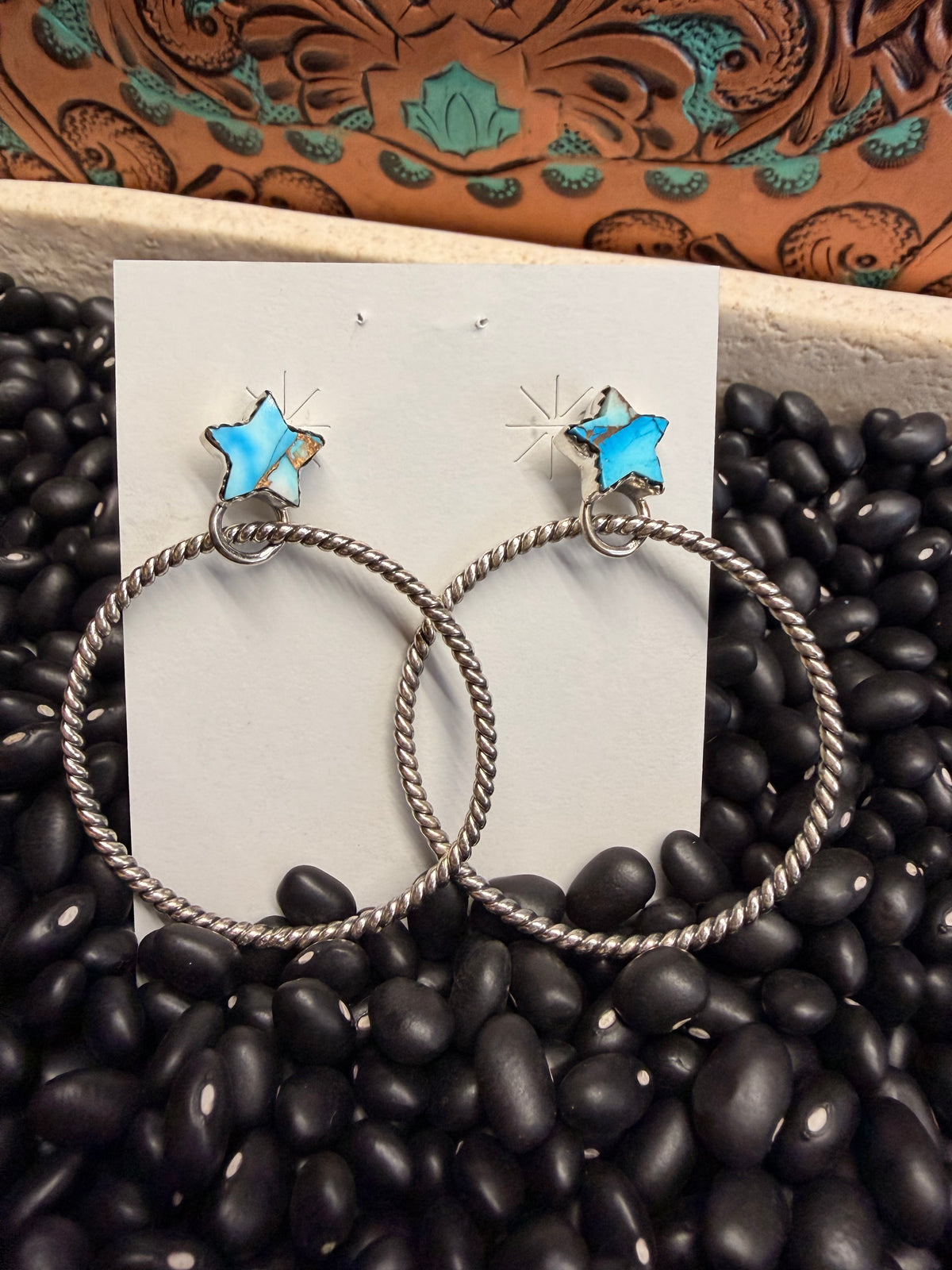 Ice Blue Dhalia Star Stud Hoop Earring