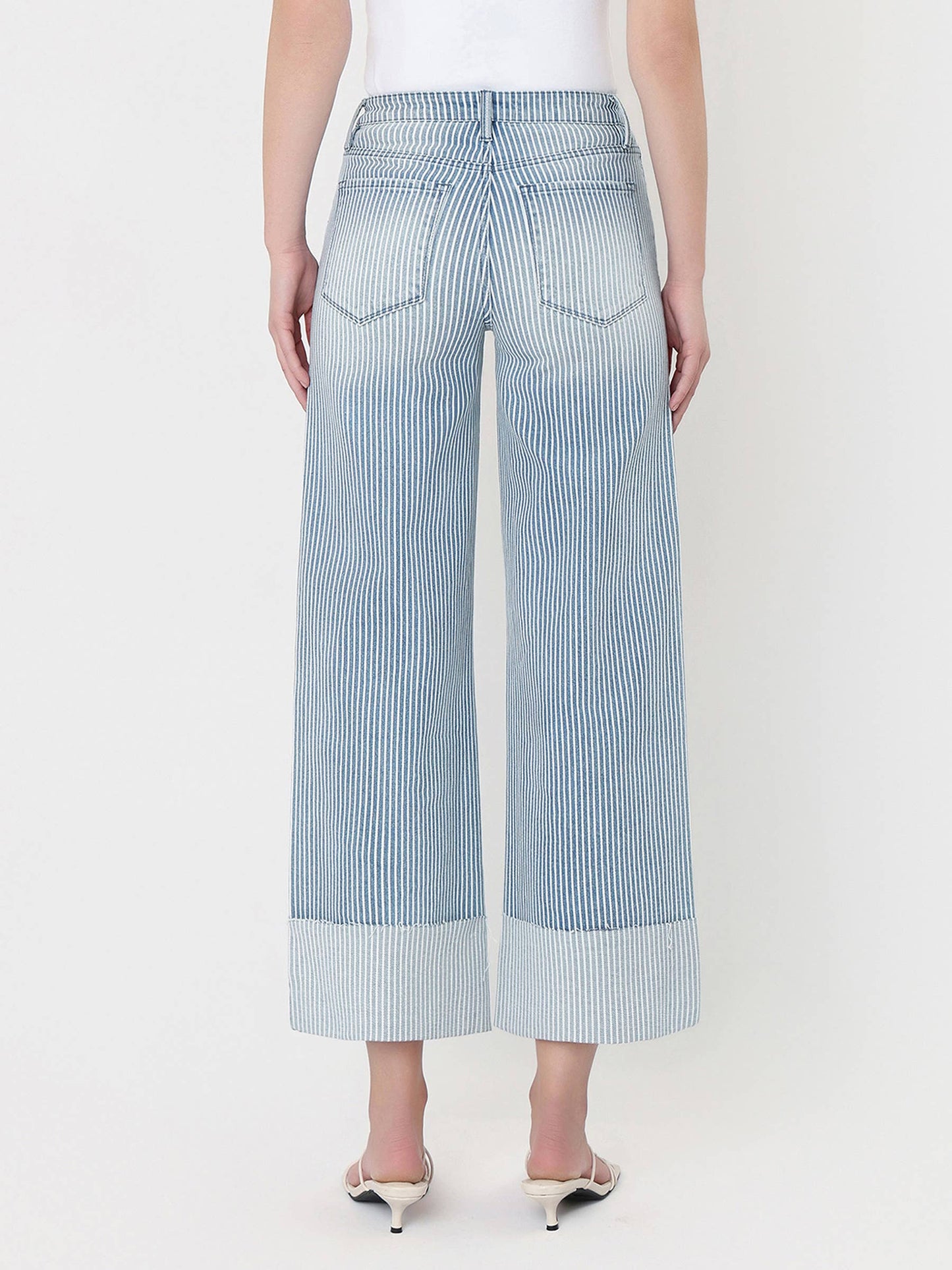 VERVET HIGH RISE CUFFED STRIPED CROP WIDE JEANS