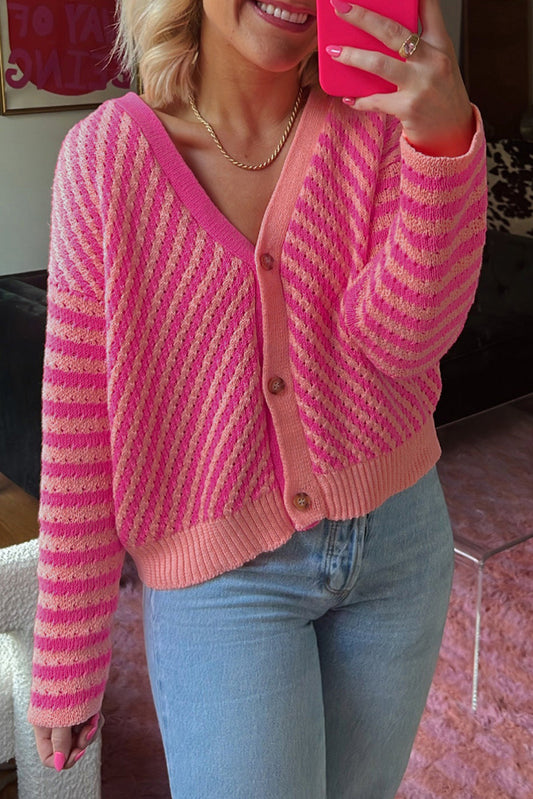 Pink Striped Buttoned Cardigan