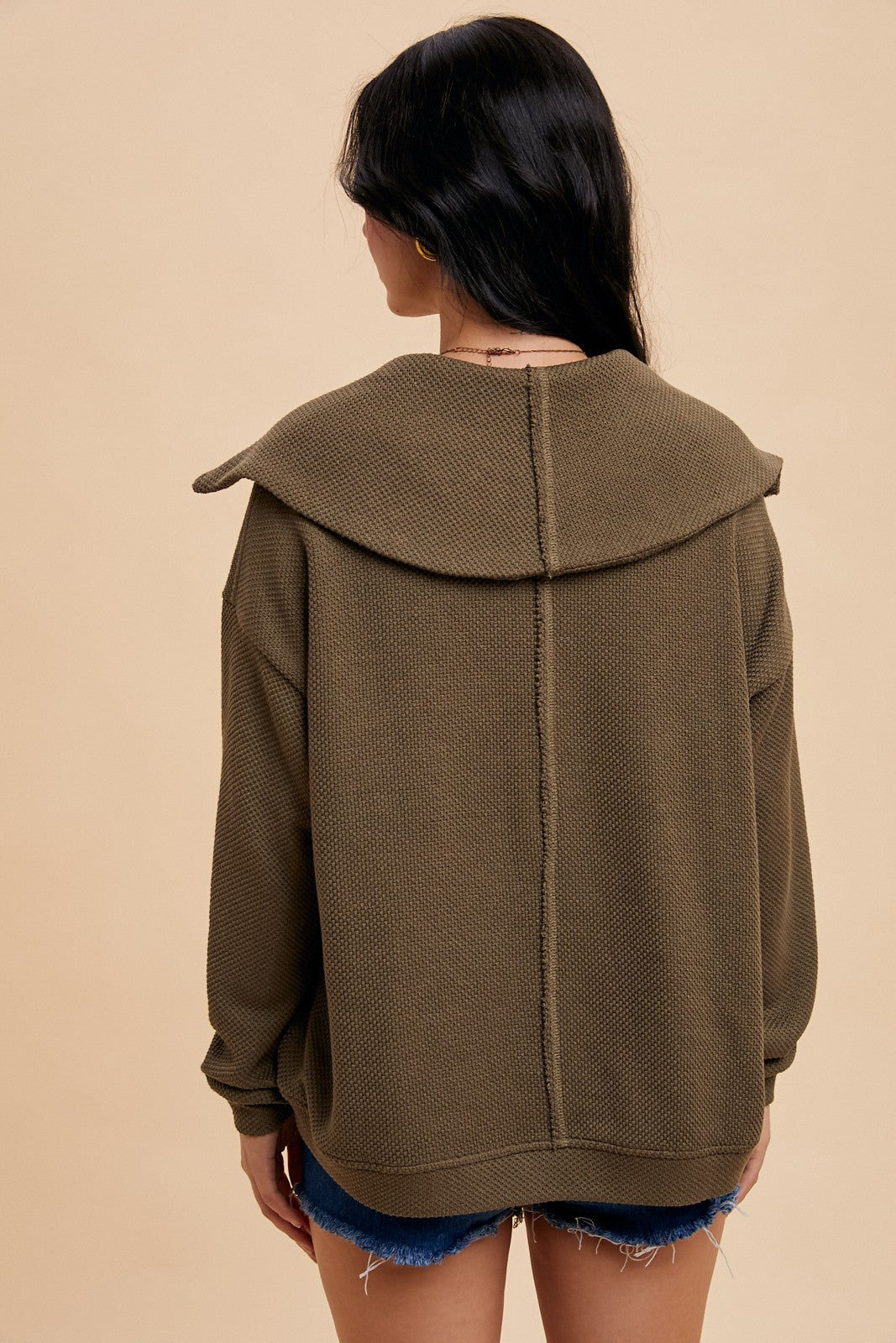 Exaggerated Lapel Quarter Zip Pullover