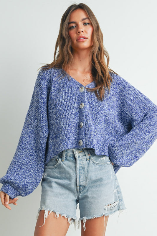 V-neck Button Down Long Sleeve Cardigan