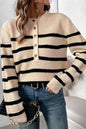 Henley Neck Stripped Knit