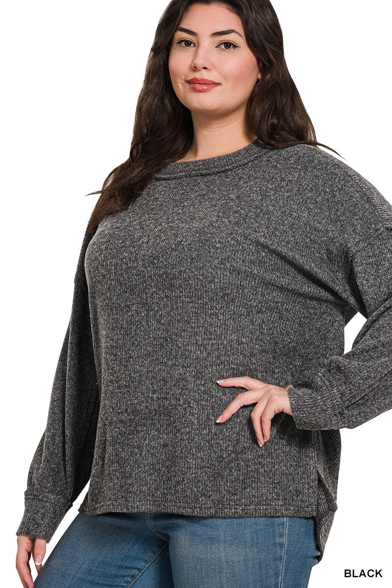 PLUS BRUSHED RIBBED HACCI DROP SHOULDER SWEATER ( 5 Colors)