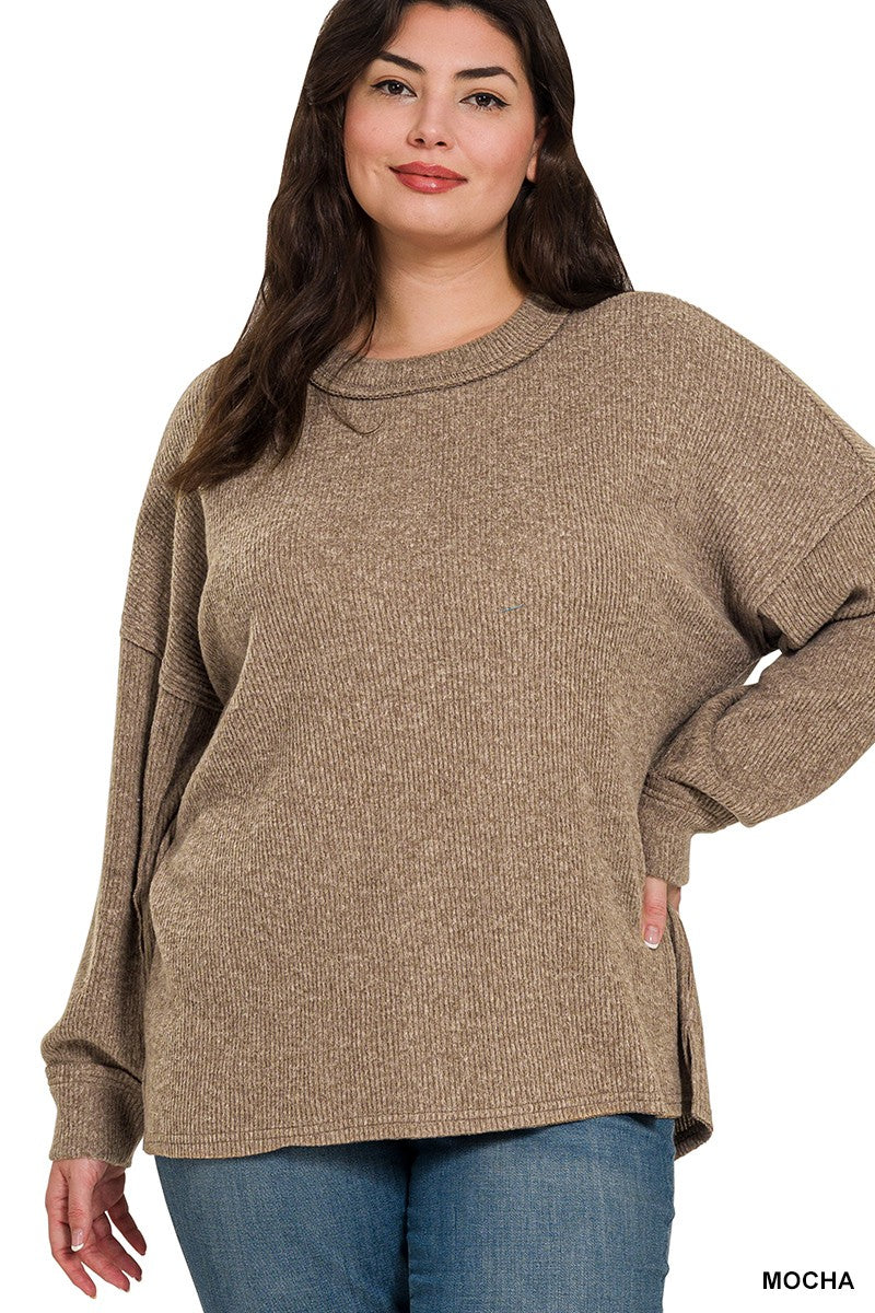 PLUS BRUSHED RIBBED HACCI DROP SHOULDER SWEATER ( 5 Colors)