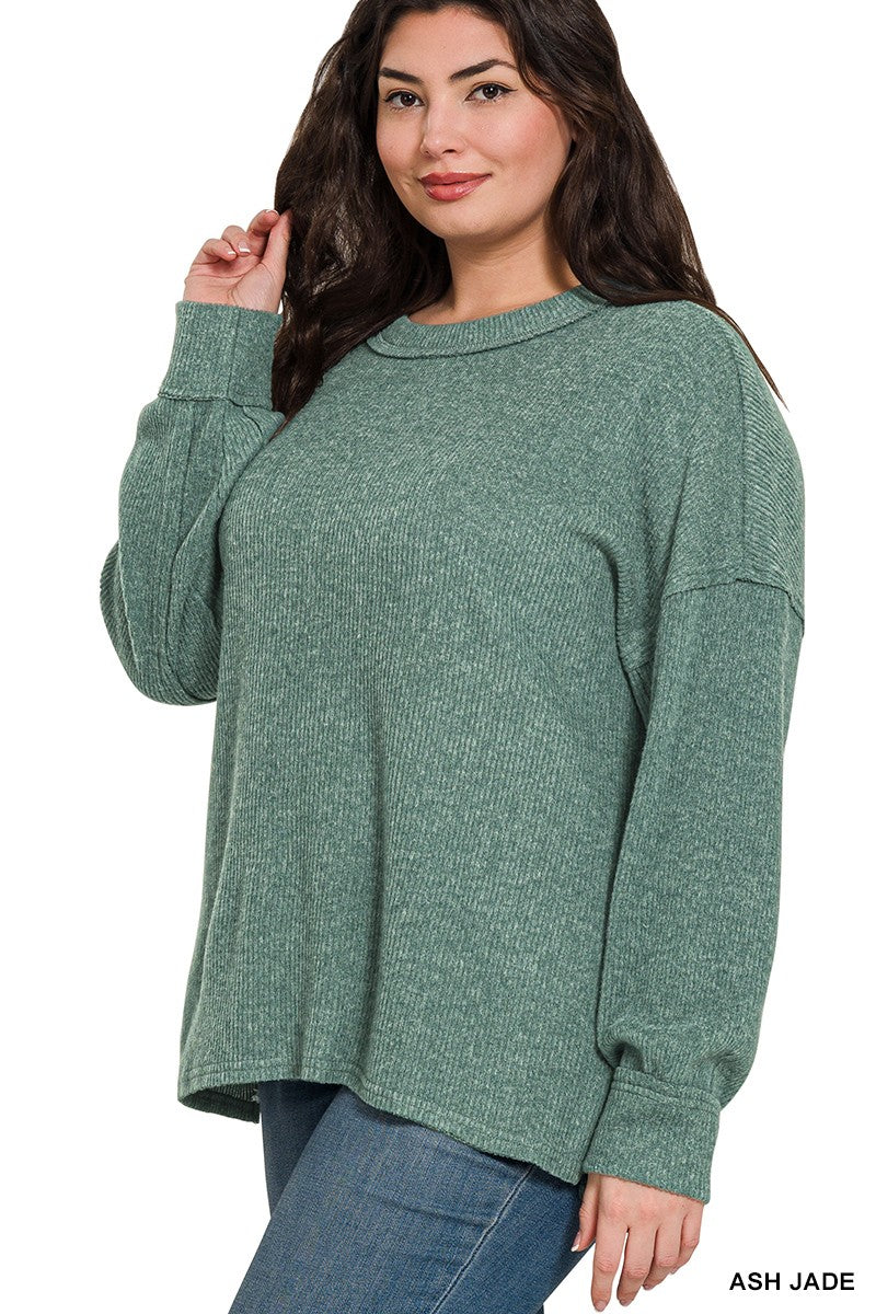 PLUS BRUSHED RIBBED HACCI DROP SHOULDER SWEATER ( 5 Colors)