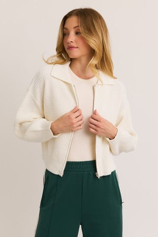 COLLARED ZIP UP SWEATER CARDIGAN