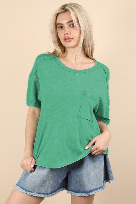 Plus Size Short Sleeve Washed Knit Pocket Tee