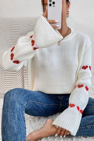 Heart Shape Bell Sleeve Valentine Sweater