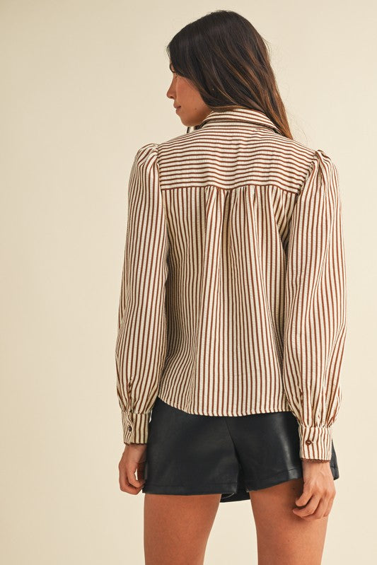 🤎 The Prairie Pinstripe Blouse (2 Colors)