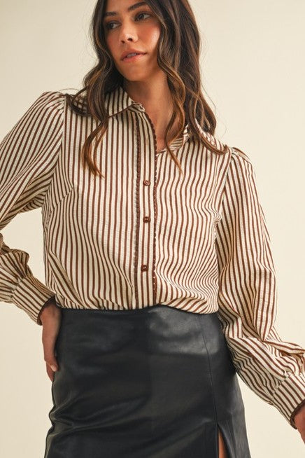 🤎 The Prairie Pinstripe Blouse (2 Colors)