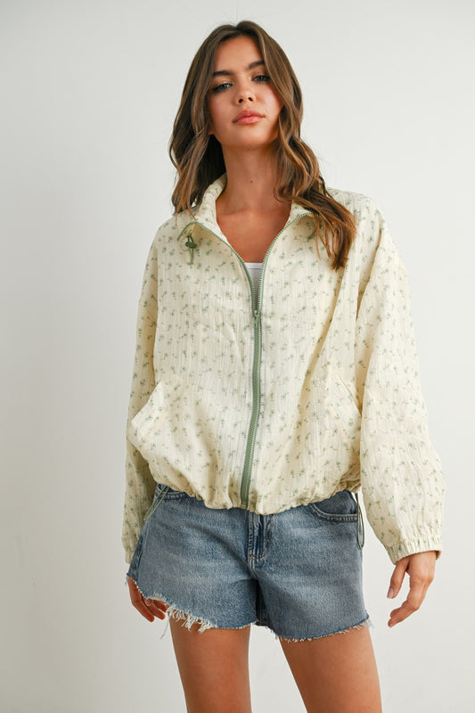 Floral Zip-up Collared Jacket