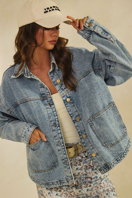 Vintage Denim Jacket With Square Pocket