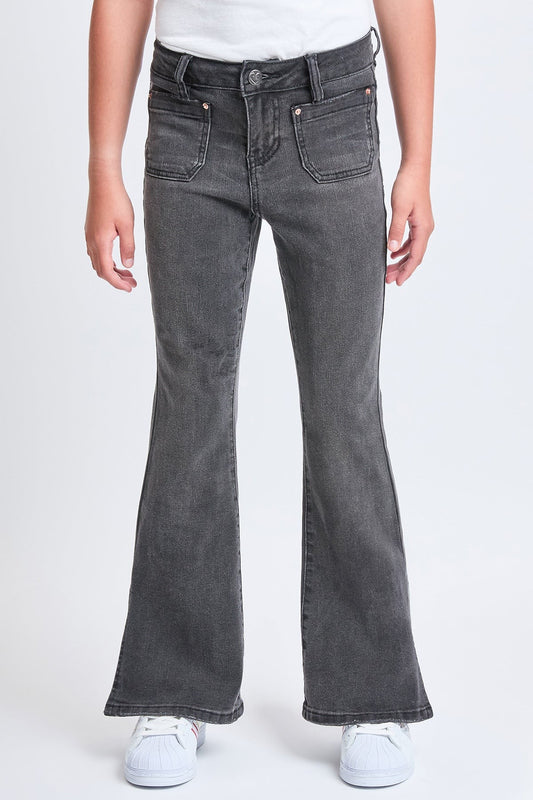 Girls Flare Side Slit Jean with Front Patch Pocket