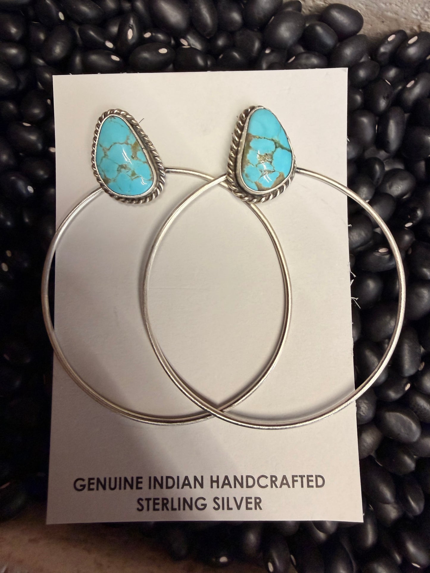 Genuine Turquoise Slab Stud with Hoop Earrings